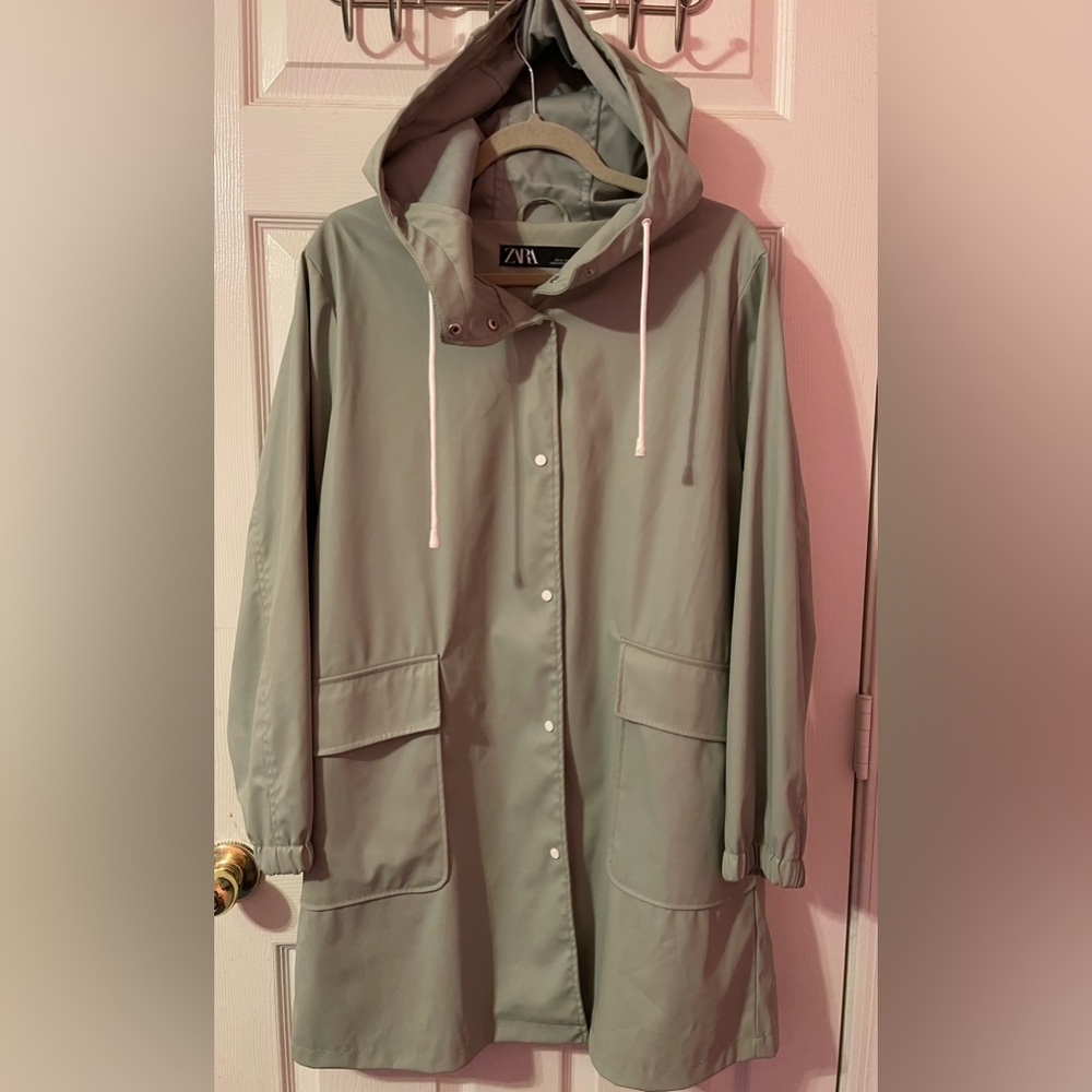 Zara Green Hooded Rain Coat